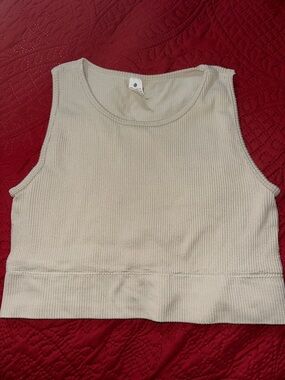 Yogalicious Ribbed Cream Cropped Tank Top size L
